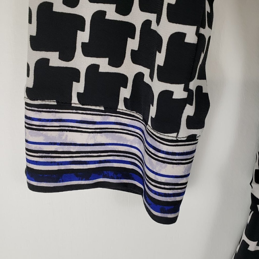 Laundry Shelli Segal Shirt Dress Black White Blue Geometric 3/4 Sleeve Size 10 - Picture 4 of 7